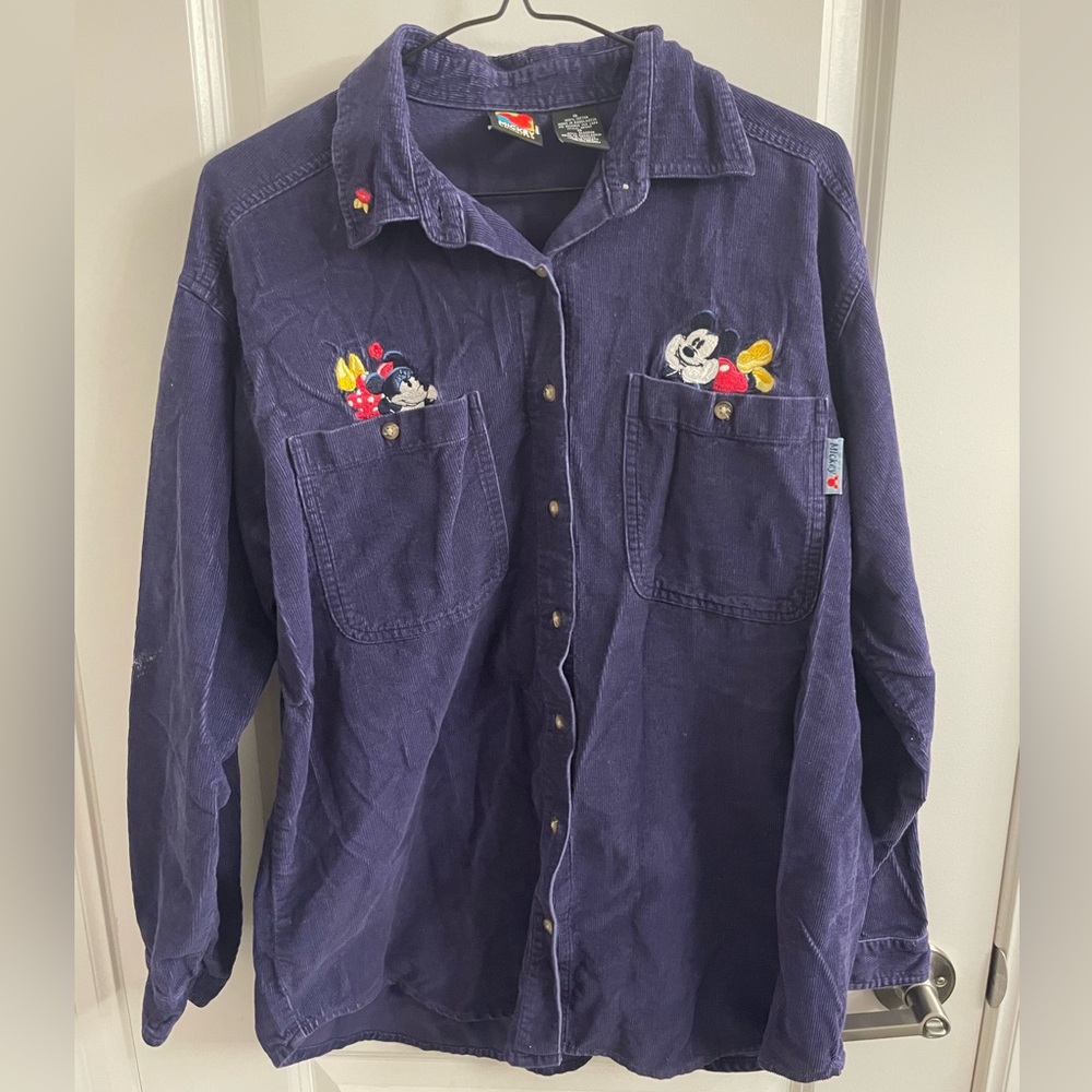 Navy Disney Mickey Mouse corduroy embroidered button up